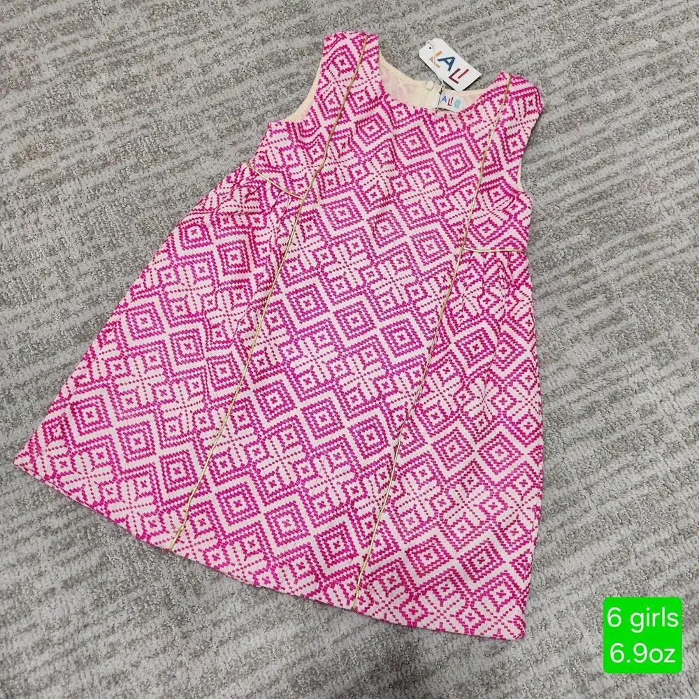 LALi girl's sleeveless shift tank pink gold white dress size 6